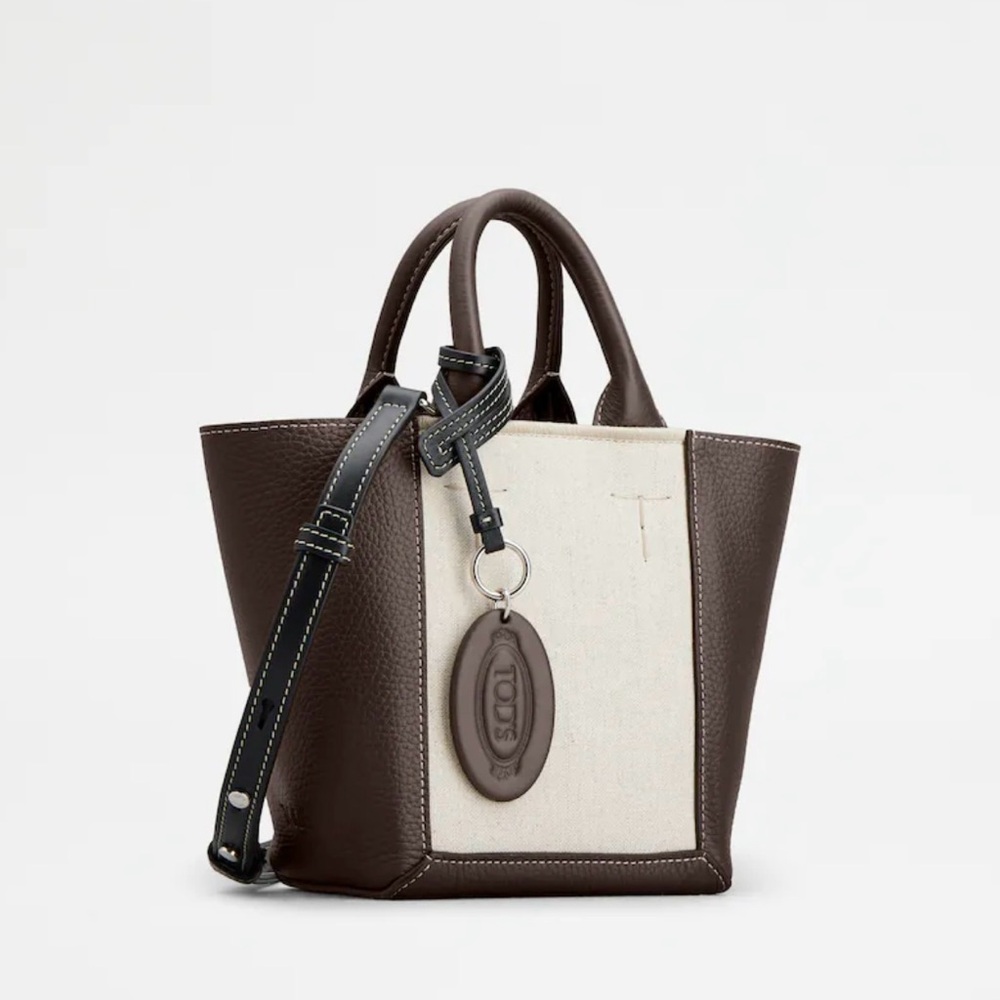 Tod's Double Up Shopping Bag in Leather and Canvas Mini-NWT
